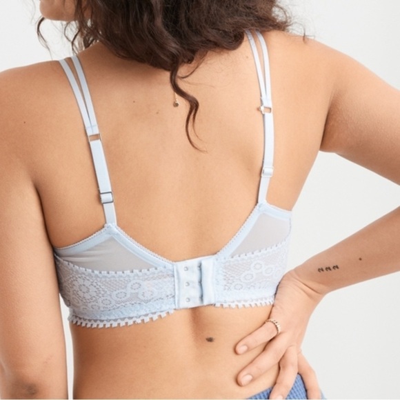 NEW Aerie Real Power Wireless Push Up Joy Lace Bra Light Blue - Picture 2 of 9